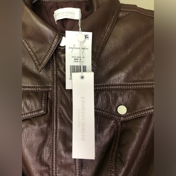 NWT Jonathan Simkhai Wyatt Vegan Leather Coffee Brown Puff Sleeve Jacket Size XS - Picture 10 of 10
